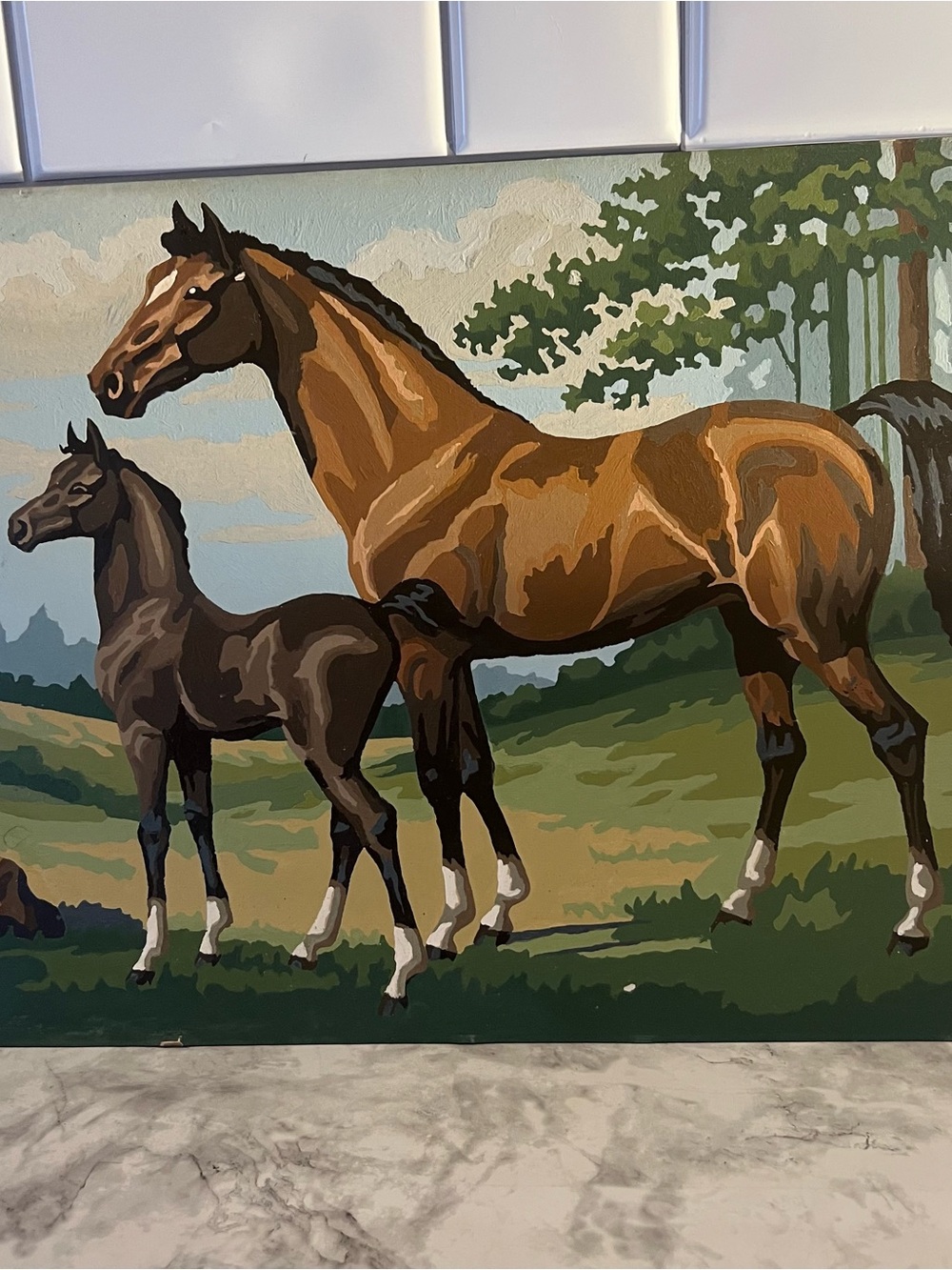 Vintage Paint By Number Mare & Foal Horses | Retro Equestrian
